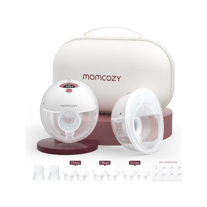 Momcozy Breast Pump Hands Free M5, Wearable Breast Pump of Baby Mouth Double-Sealed Flange with 3 Modes & 9 Levels, Electric Breast Pump Portable - 24mm, 2 Pack Cozy Red