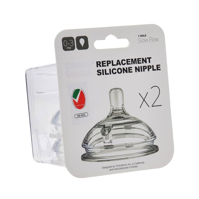 Comotomo Silicone Replacement Nipple, Slow Flow, 0-3 Months, 2 Count(Pack of 2)