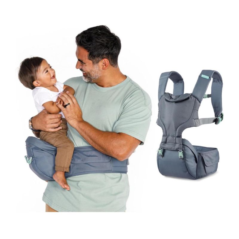 Infantino Hip Rider Plus 5-in-1 Hip Seat Carrier - 2 Easy-to-Use Ergonomic Carriers in 1 for Babies and Toddlers with Storage Pocket