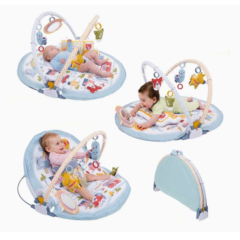 Yookidoo Baby Gym Lay to Sit-Up Playmat. 3-in-1 Newborns Activity Center with Tummy Time Toys, Pillow & Infant Miror. 0-12 Month (40365-MFCode
