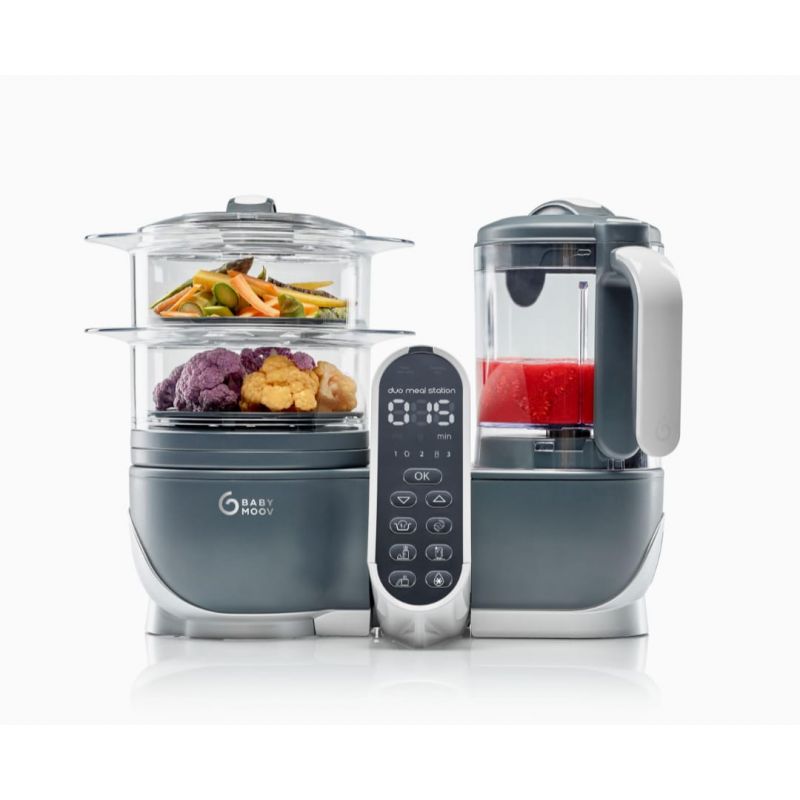 Babymoov Duo Meal Station Grey: Multi-Speed Baby Food Maker Steamer and Puree Blender