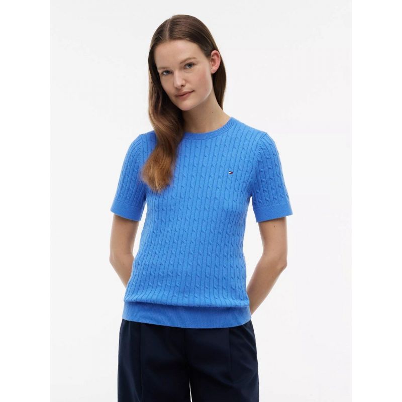 Short-Sleeve Cable Knit Sweater