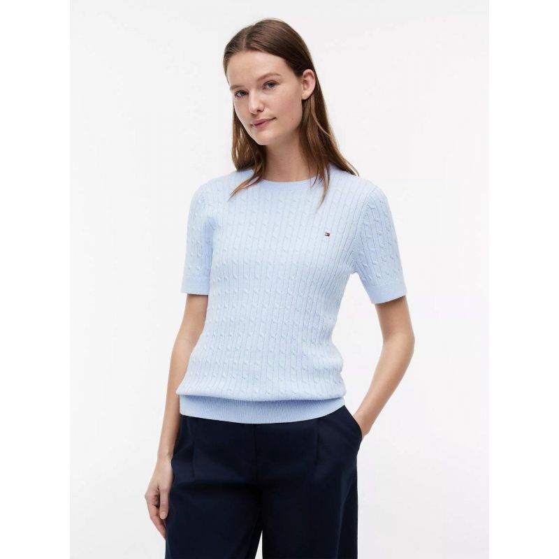 Short-Sleeve Cable Knit Sweater