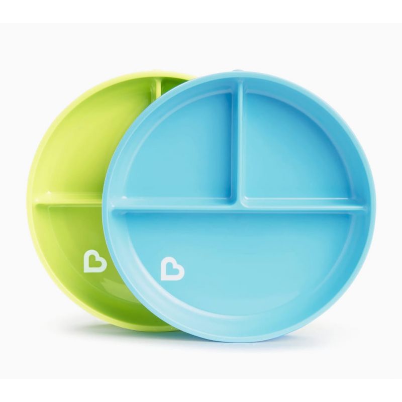 Munchkin® Stay Put™ Divided Suction Toddler Plates, Blue/Green