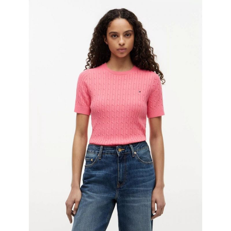 Short-Sleeve Cable Knit Sweater
