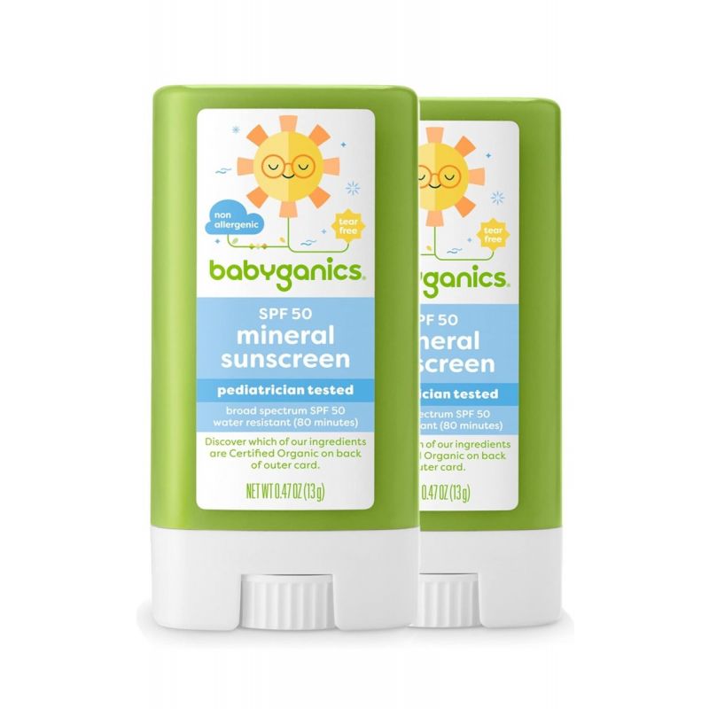 Babyganics SPF 50 Travel Size Baby Sunscreen Stick UVA UVB Protection | Water Resistant |Non Allergenic, 2 Pack