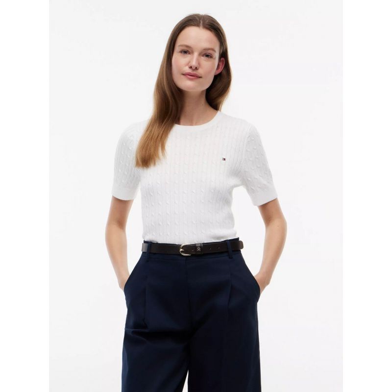 Short-Sleeve Cable Knit Sweater
