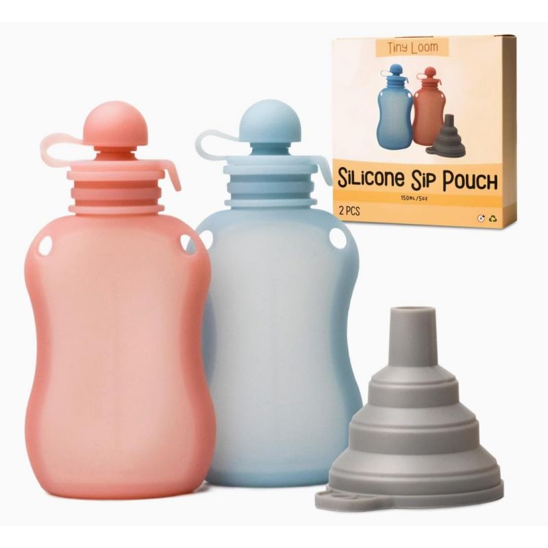 Silicone Sip Pouch Reusable Baby Food Pouch with Funnel, Food Storage for Kids Squeezable Pouch, Refillable