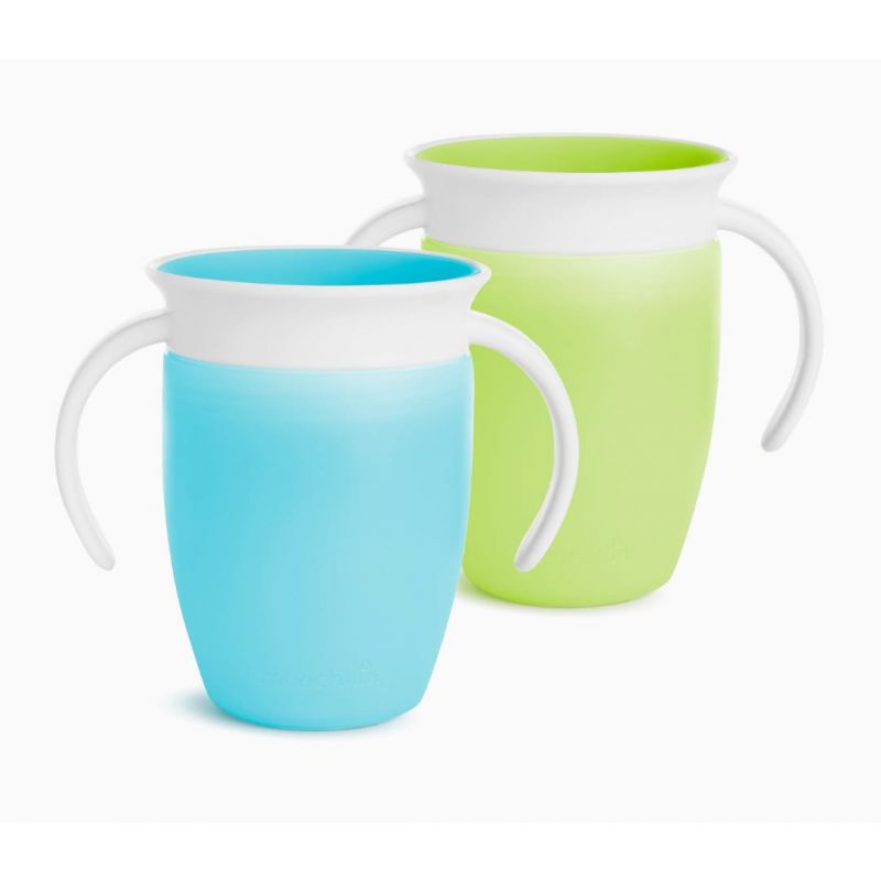 Munchkin® Miracle® 360 Trainer Sippy Cup with Handles, Spill Proof, 7 Ounce, 2 Count (Pack of 1), Green/Blue