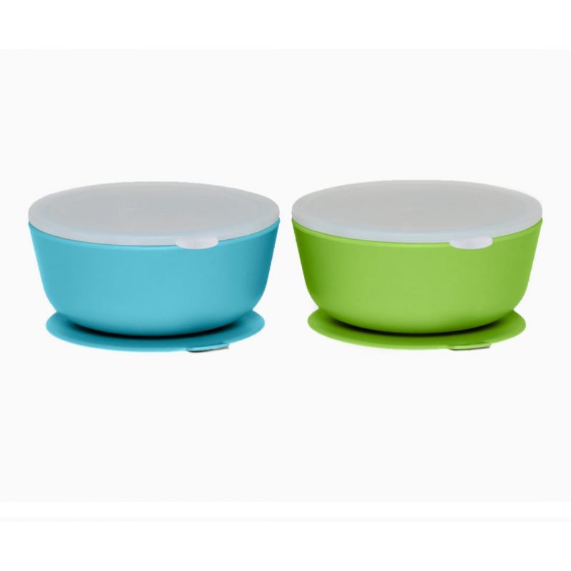 WeeSprout Suction Bowls for Baby & Toddlers (Set of 2) - 100% Silicone w/Plastic Lid - Leak Proof Feeding Supplies