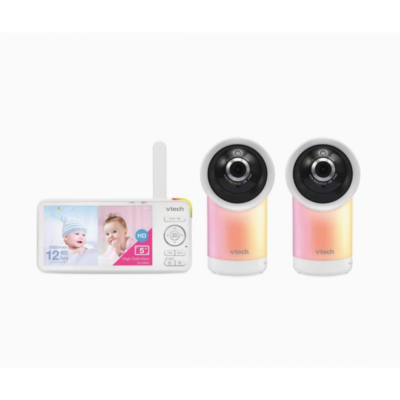 VTech RM5766-2HD RM57662HD Smart Wi-Fi 1080p 2-Camera 360°-Pan-and-Tilt Video Baby Monitor System with 5-in. Display, Night-Light, and Remote Access, White