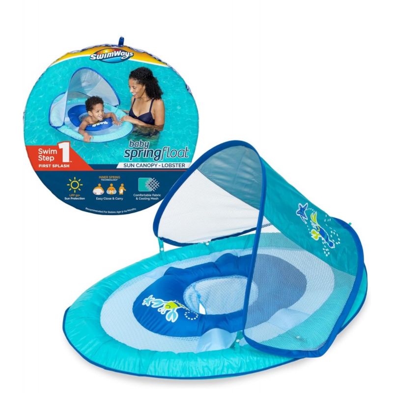 SwimWays Baby Spring Float with Adjustable Canopy and UPF Sun Protection, Blue Lobster