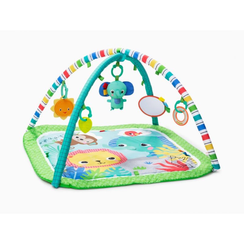 Bright Starts Wild Wiggles Baby Activity Gym & Play Mat with FoldingToy bar, Newborn and up - Green, 18.5” x 29.1” x 29.1”