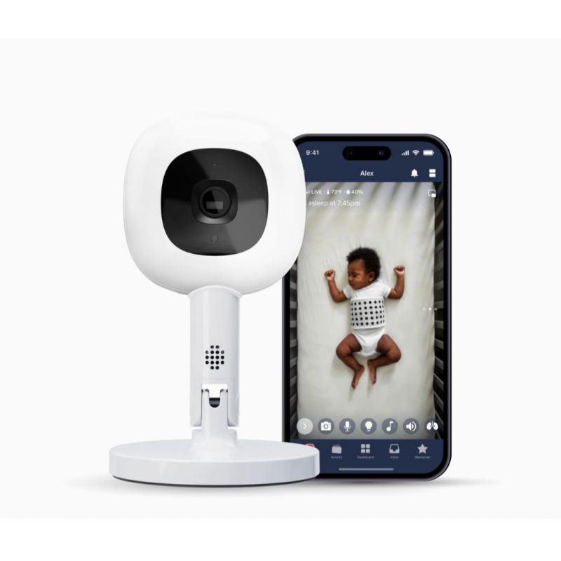 Nanit Pro Smart Baby Monitor & Flex Stand - 1080p Secure Wi-Fi Video Camera, Sensor-Free Sleep Breathing Motion Tracker, 2-Way Audio, Sound Alerts, Night Vision, and Band White