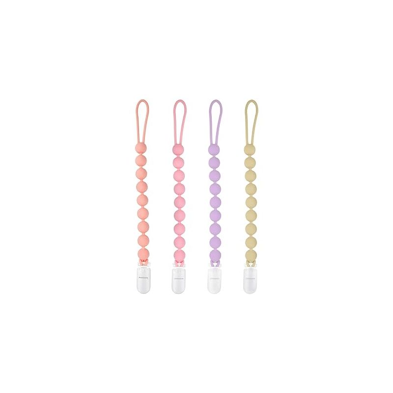 Silicone Pacifier Clip Holder, 4 Pack One Piece Soft Flexible Binky Clips Pacifier Holder Clip for Girls