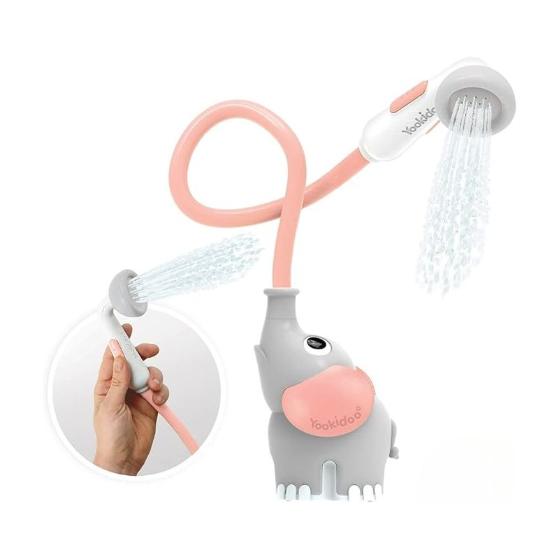 Yookidoo Baby Bath Shower Head - Elephant Bath Toy and Trunk Spout Rinser - for Newborn Babies in Tub Or Sink (Pink)