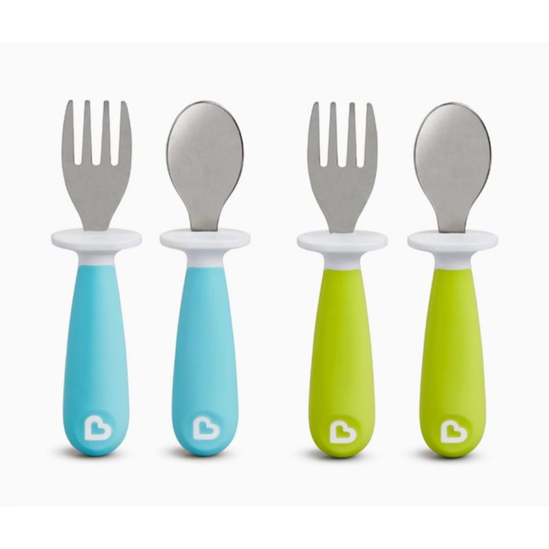 Munchkin® Raise™ Toddler Plastic Fork and Spoon Utensil Set, 4 Pack, Blue/Green