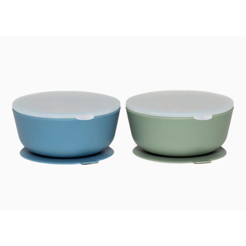  WeeSprout Suction Bowls for Baby & Toddlers (Set of 2) - 100% Silicone w/Plastic Lid