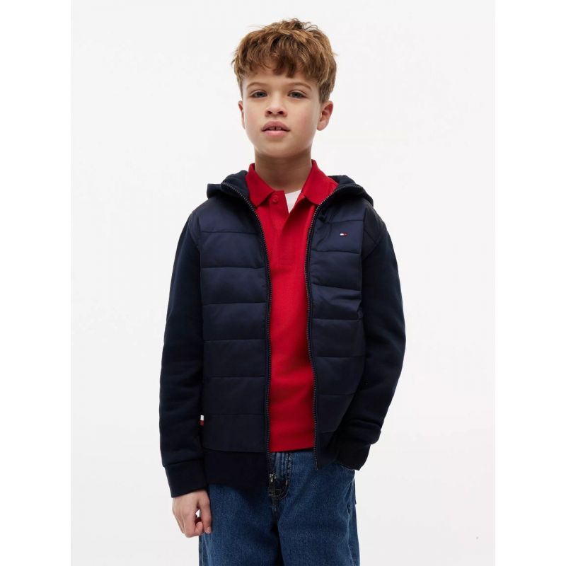 Kids Mixed Media Hooded Quilted Jacket