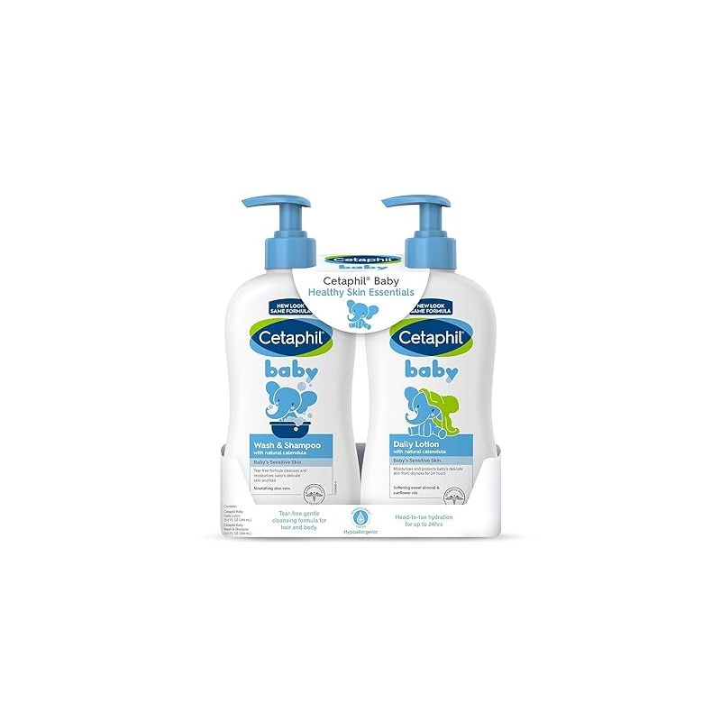 Cetaphil Baby Wash & Shampoo Plus Body Lotion, Healthy Skin Essentials