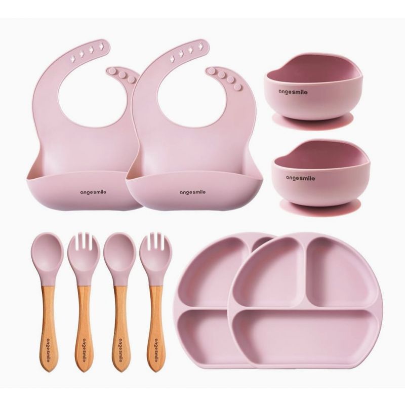  Baby Feeding Essentials Silicone Ange Smile 12 Set Bib, Baby Bowl