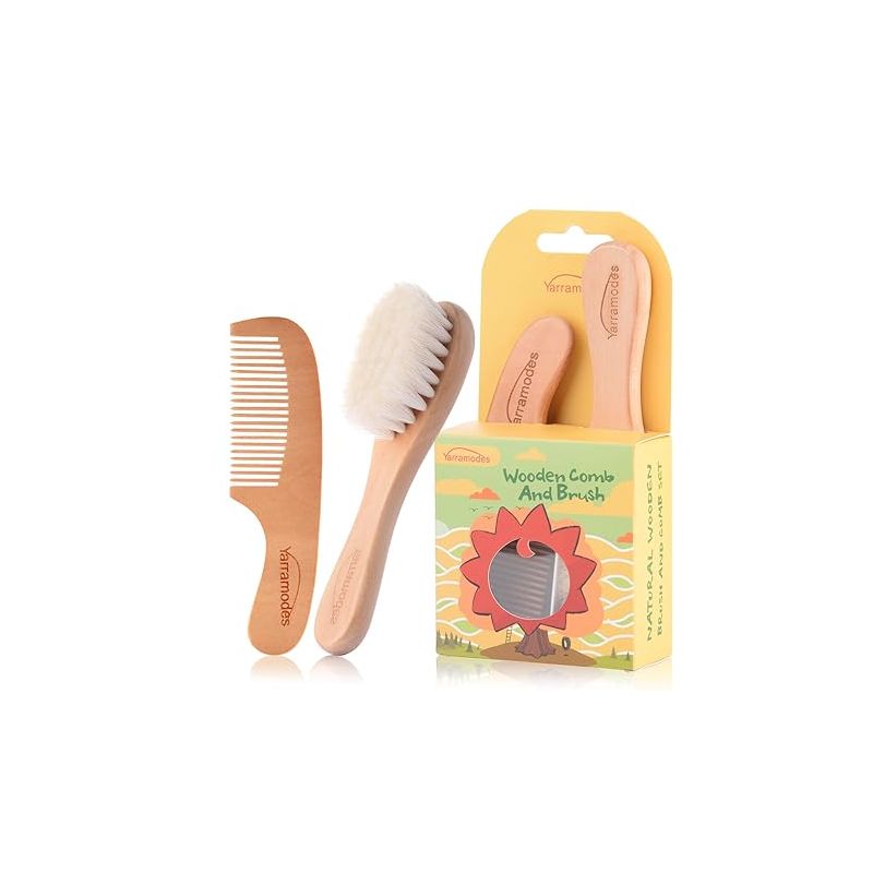 YarraModes Baby Goat Hair Brush and Comb Set for Newborns & Toddlers