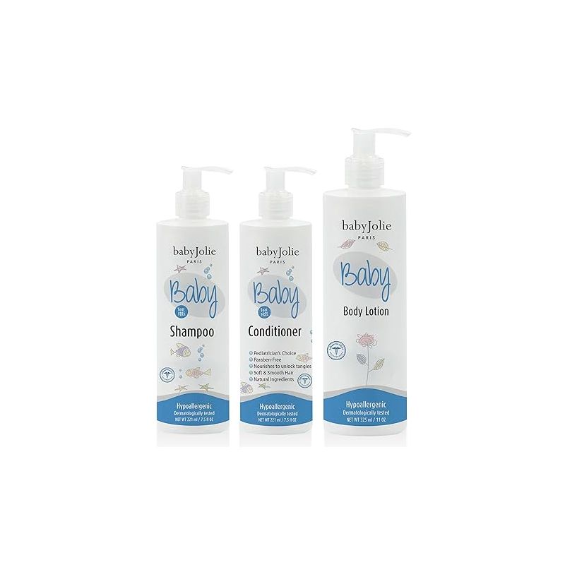 Baby Jolie Baby Bath Set | 1 Baby Shampoo 7.5oz (221ml) + 1 Baby Hair Conditioner 7.5oz (221ml) + 1 Baby Lotion 11oz (325ml)