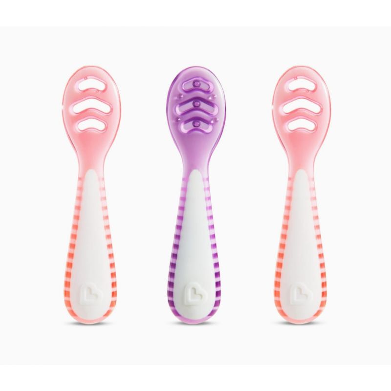 Munchkin® Gentle Dip™ Multistage First Spoon Set for Baby Led Weaning, Self Feeding, Solids & Purees, 3 Pack, Coral/Purple