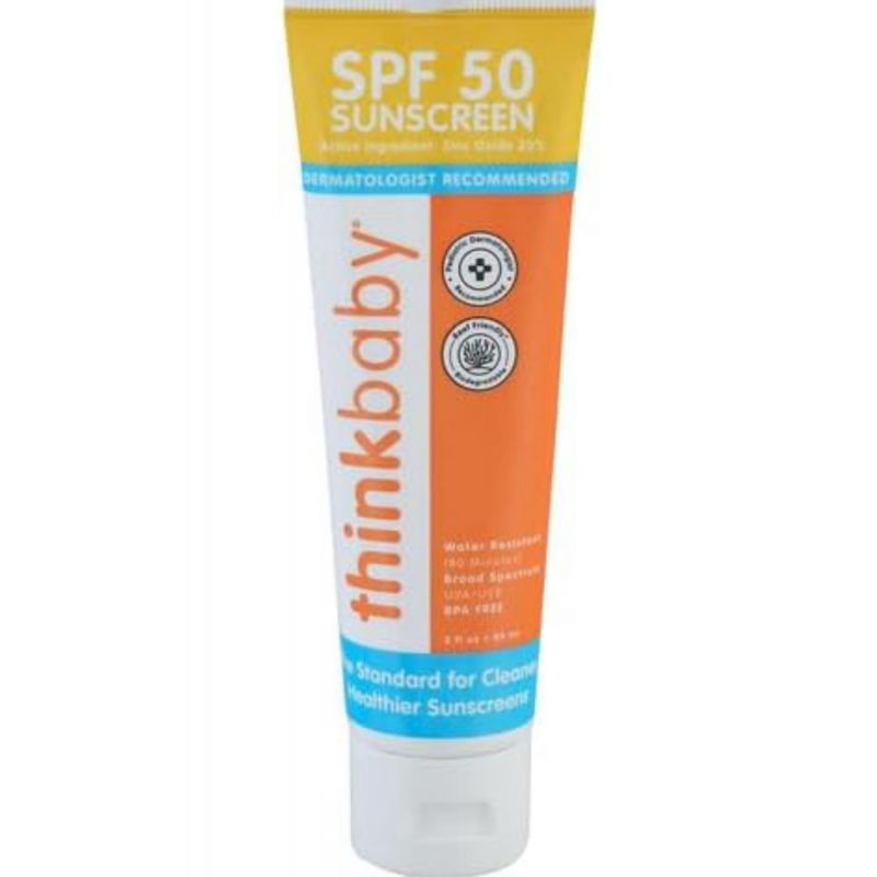 Thinkbaby SPF 50+ Baby Mineral Sunscreen – Safe, Natural Sunblock for Babies - Water Resistant Sun Cream – Broad Spectrum UVA/UVB Sun Protection – Vegan Baby Sunscreen Lotion, 3 O