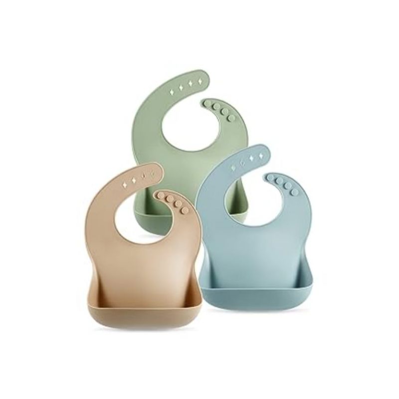 PandaEar Set of 3 Silicone Baby Bibs Waterproof, Soft, Unisex