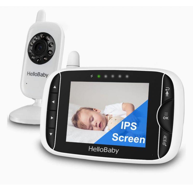 Video Baby Monitor with Camera and Audio, 3.2Inch LCD Display, Infrared Night Vision, Two-Way Audio and Room Temperature Monitoring,Lullaby,Sound Activated Screen