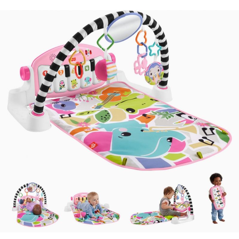Fisher-Price Baby Activity Mat Glow and Grow Kick & Play Piano Gym, Portable Musical Toy with Smart Stages Learning, Ages 0+ Months, Pink