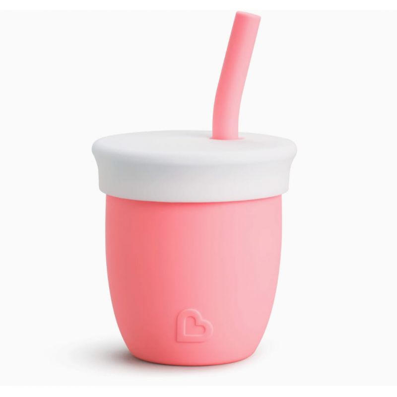 Munchkin C’est Silicone! Open Training Cup with Straw for Babies and Toddlers 6 Months+, 4 Ounce, 1 Pack, Coral