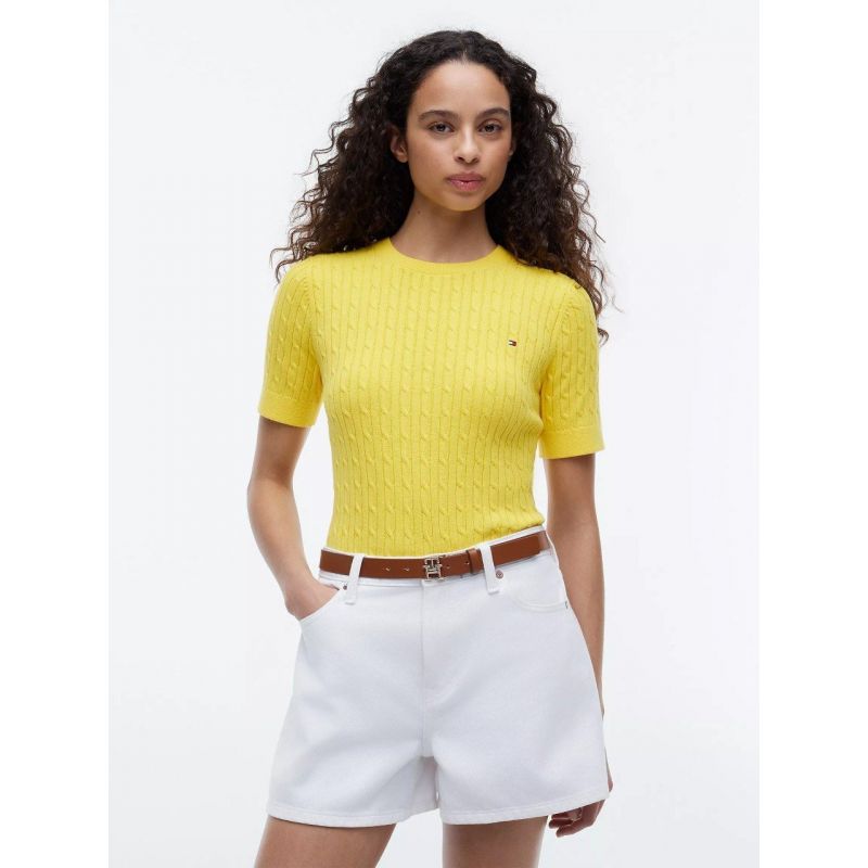 Short-Sleeve Cable Knit Sweater