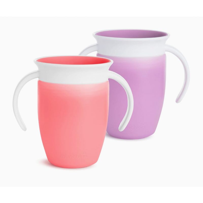 Munchkin® Miracle® 360 Trainer Sippy Cup with Handles, Spill Proof, 7 Ounce, 2 Pack, Pink/Purple