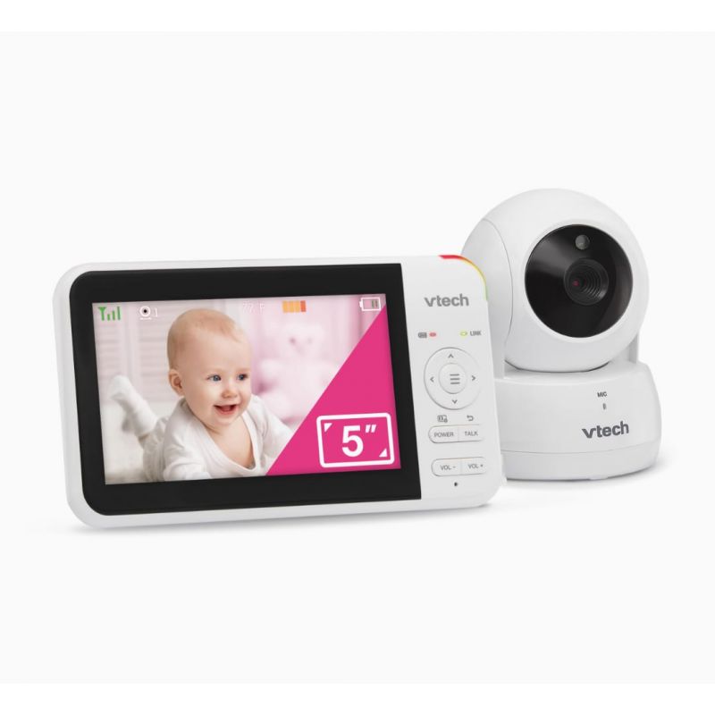 VTech VM924 5" Screen Remote Pan-Tilt-Zoom Baby Monitor with Camera&Audio,Up to 31Hrs Battery for Audio&17Hrs Video Streaming, Long Range Up to 1000ft,Night Vision,Soothing Sound,Temperature Sensor