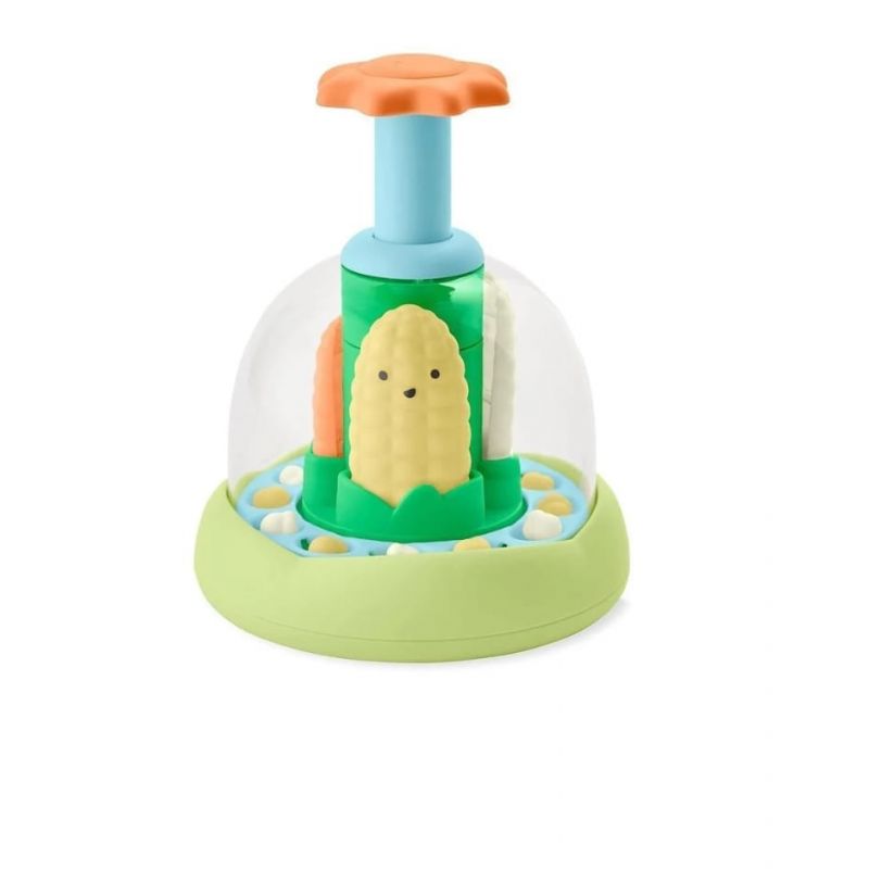 SKIP HOP - PRESS & SPIN BABY TOY, FARMSTAND WHAT'S POPPIN CORN SPINNER