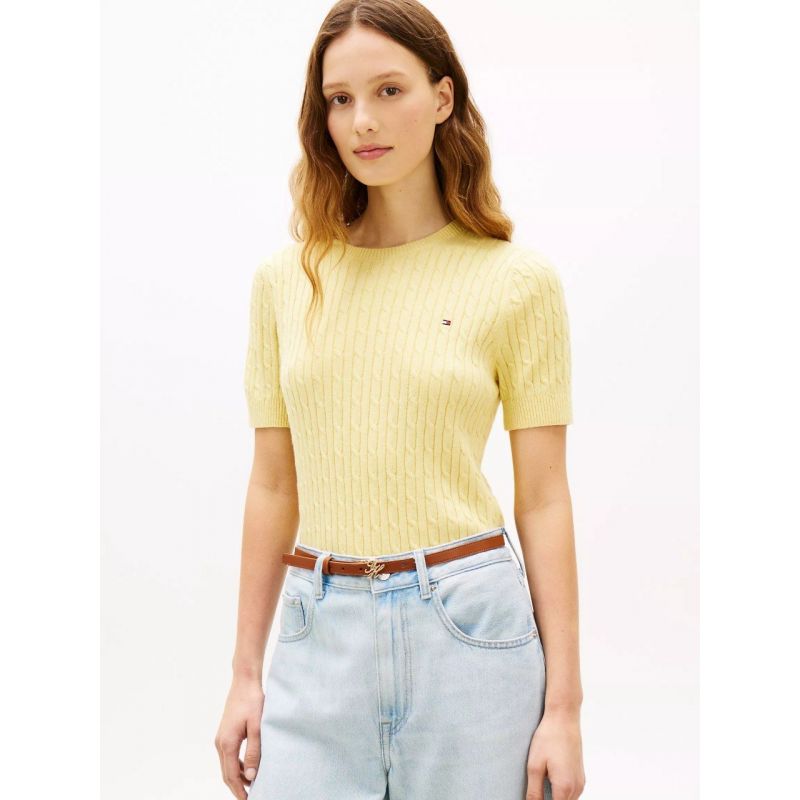 Short-Sleeve Cable Knit Sweater