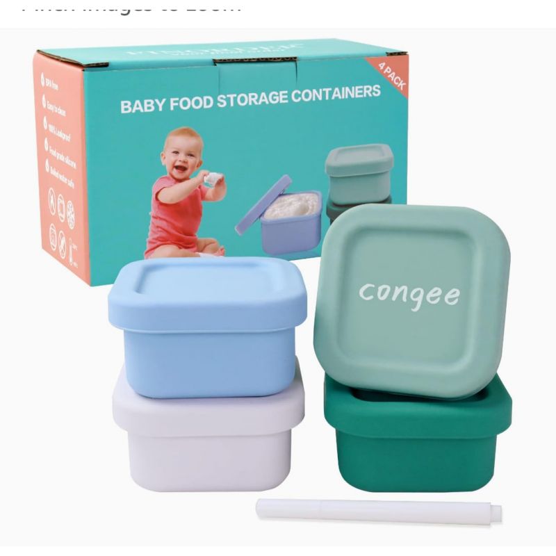 Set of 4 100% Silicone Baby Food Storage Containers