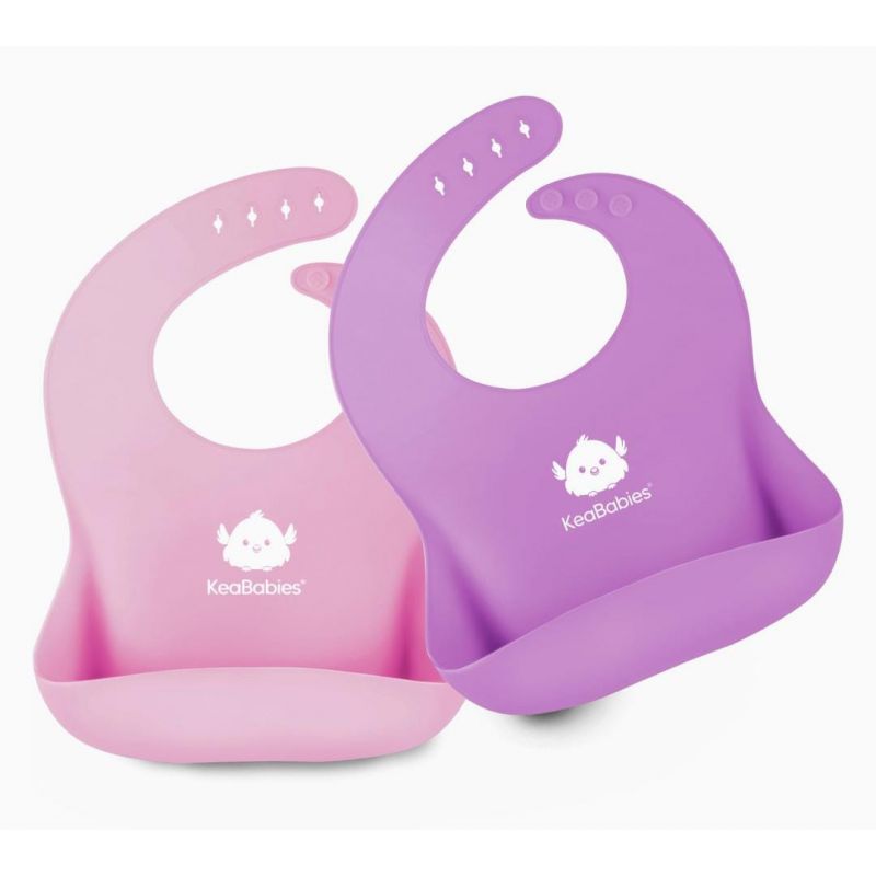 : KeaBabies 2-Pack Silicone Bibs for Babies, Silicone Baby Bibs for Eating, Food-Grade Pure Silicone Bib, Toddler Bibs, Waterproof Bibs, Feeding Bibs, Silicon Bibs for Toddlers