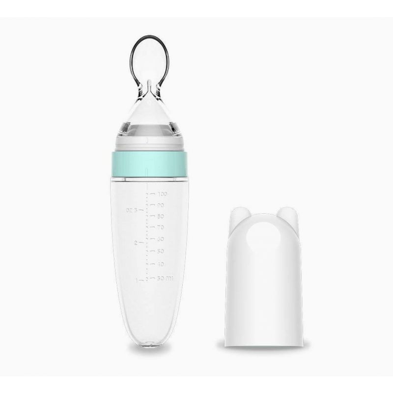 Silicone Squeeze Feeding Spoon, Baby Food Dispensing Spoon With Dust Cover