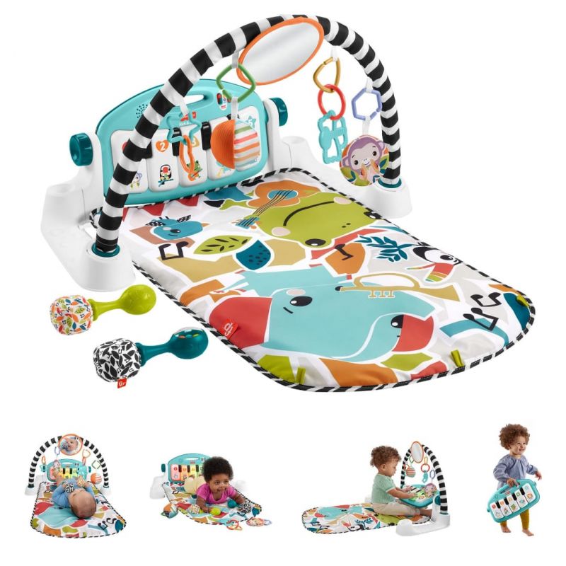 Fisher-Price Baby Activity Mat Glow and Grow Kick & Play Piano Gym & Newborn Toys Rattle 'n Rock Maracas, Set of 2 Soft Musical Instruments for Babies 3+ Months, Blue Orange