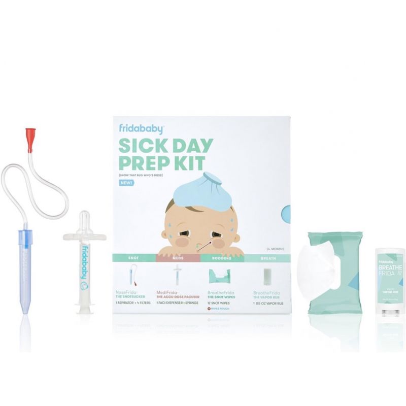 Frida Baby Sick Day Prep Kit | Sick Baby Essentials, NoseFrida Nasal Aspirator, MediFrida Pacifier Medicine Dispenser, Breathefrida Vapor Rub, Snot Wipes, Soothe Stuffy Noses for Babies with a Cold