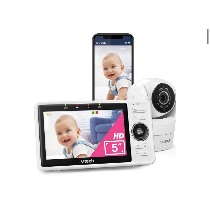 VTech Upgraded Smart WiFi Baby Monitor, 1080p FHD Camera and 5" HD IPS Display, Free App with Motion Video, Sound/Motion Detection and Notifications, Fully Remote Pan-Tilt-Zoom: VM901
