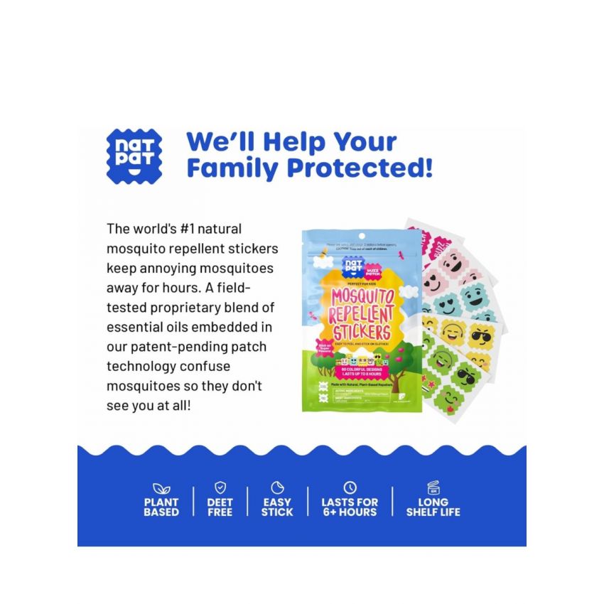 NATPAT Buzz Patch Mosquito Patch Stickers for Kids (60 Pack) - The Original All Natural Citronella Essential Oil Insect Patch, Plant Based Ingredients, Non-Toxic