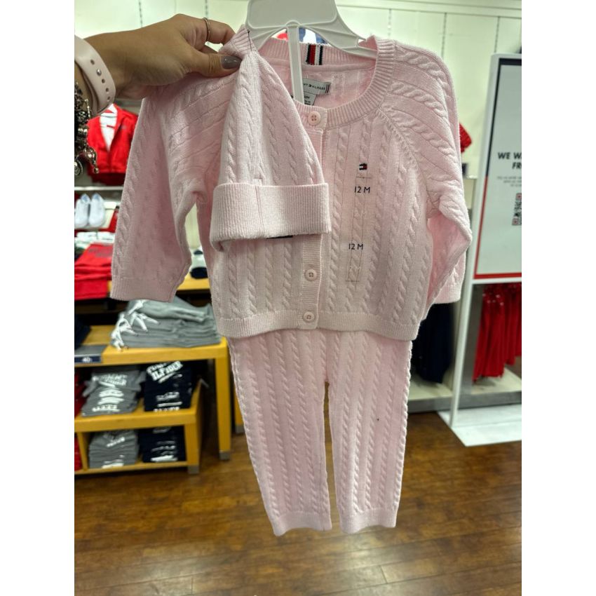 conjunto calça e blusa tricô com touca