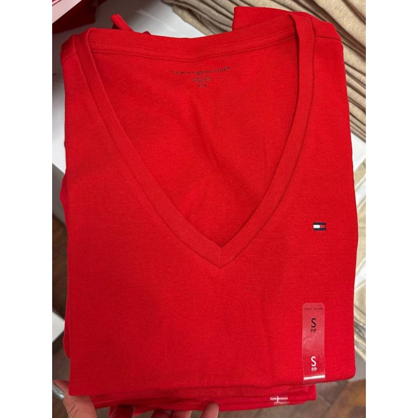 BLUSA BÁSICA DECOTE V MANGA CURTA