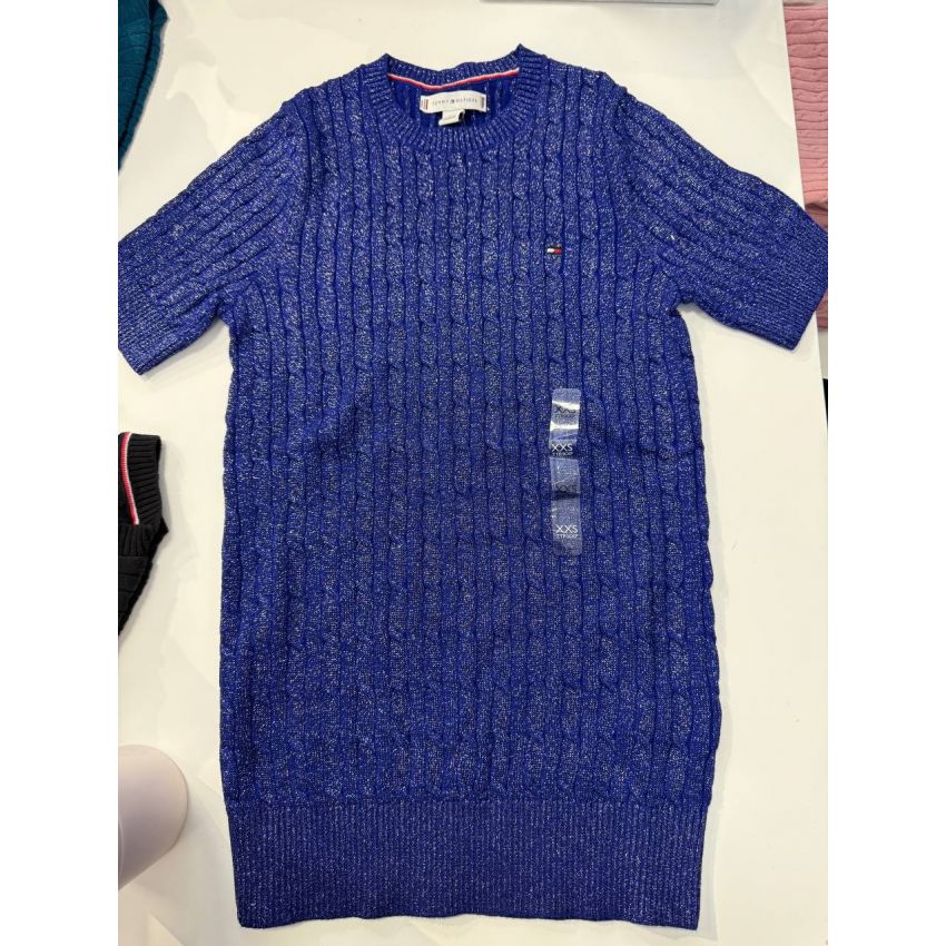 Sweater trançado manga curta com brilho