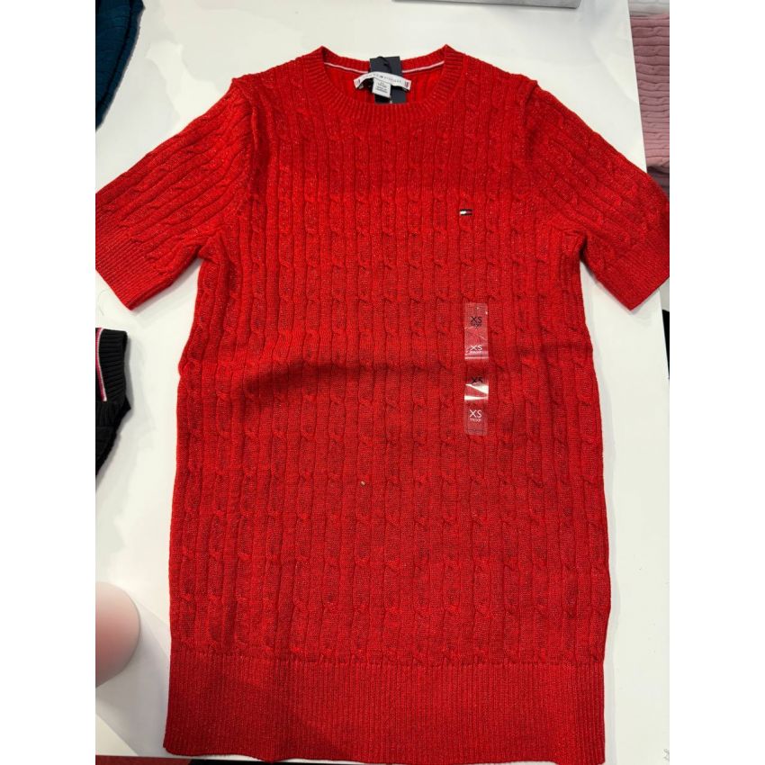 Sweater trançado manga curta com brilho