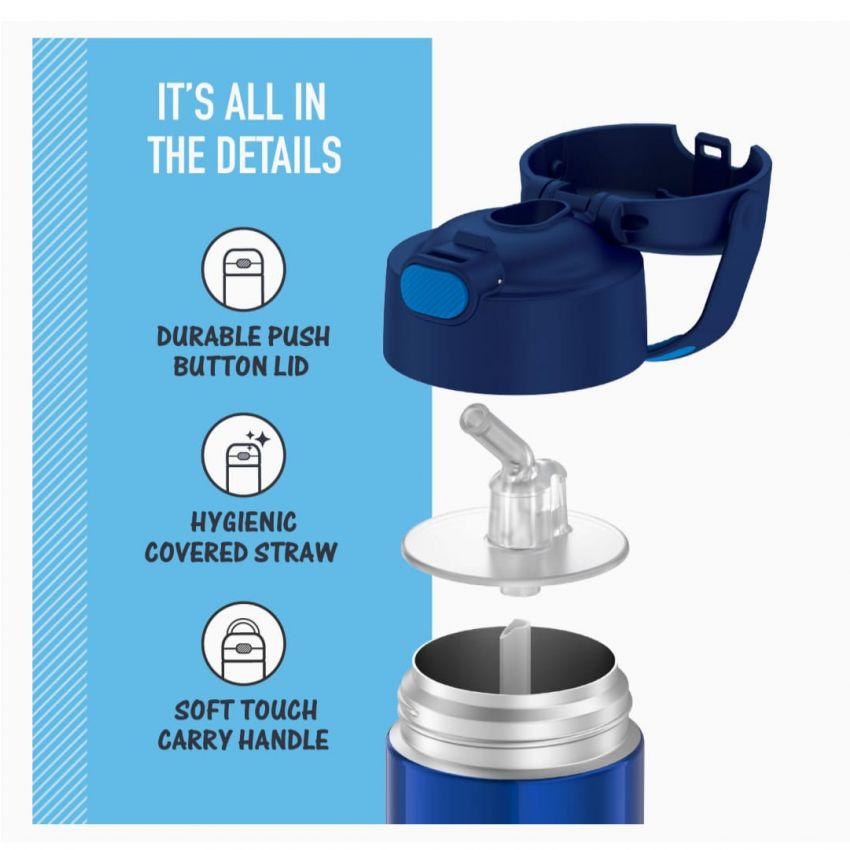 THERMOS FUNTAINER 12 Ounce Stainless Steel Vacuum Insulated Kids Straw Bottle, Blue